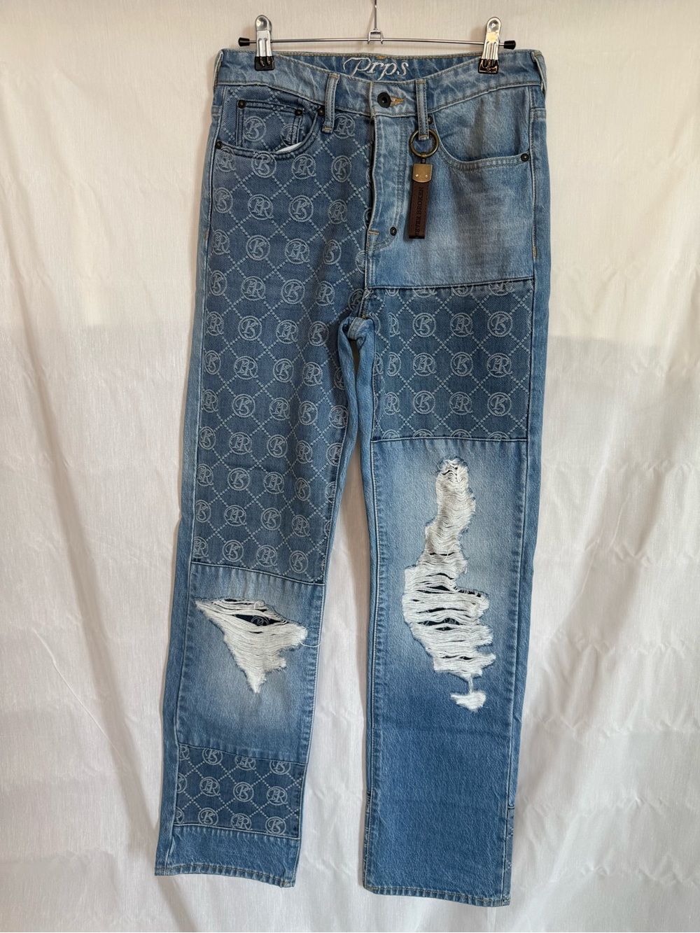 PRPS Men’s Patchwork Light Blue Distressed Jeans Size 28